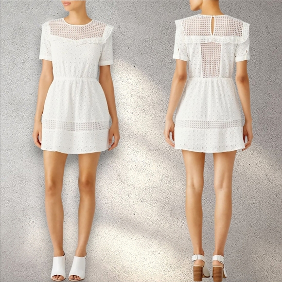 Rebecca Minkoff Women's White Angeles Eyelet Mini Dress Cinched Waist Size‎ 4 - Picture 1 of 9